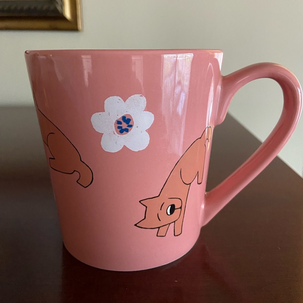 LIFE IS GOOD Pink SLEEPING DOG "Rocket" with White FLOWERS Coffee MUG Cup